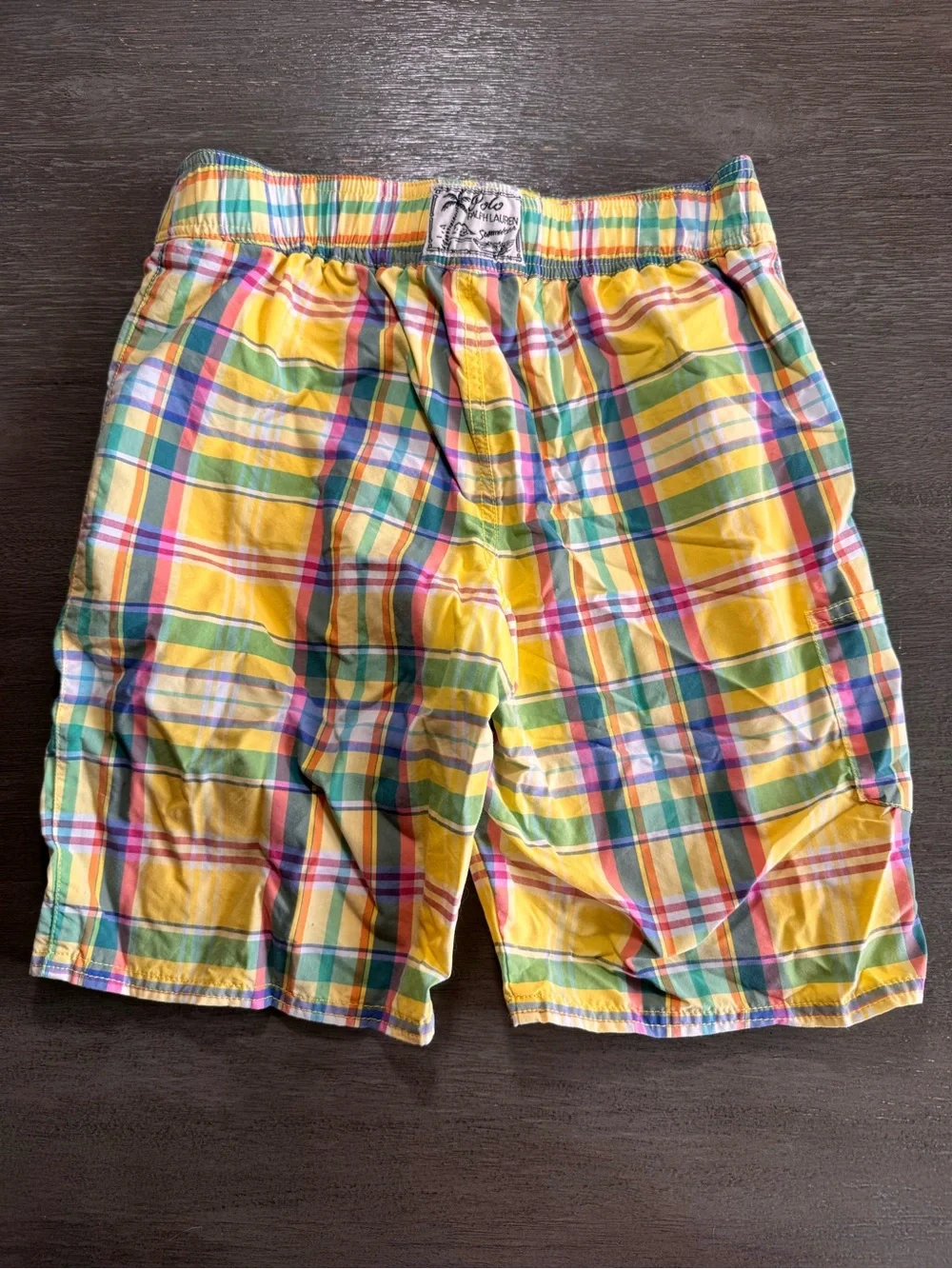 Y2K Ralph Lauren Vintage Colorful Plaid Boys Kids Swimsuit Trunks M